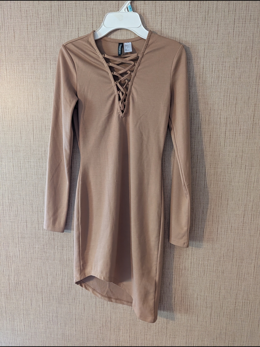 Divided Taupe Lace-Up Long Sleeve Bodycon Dress